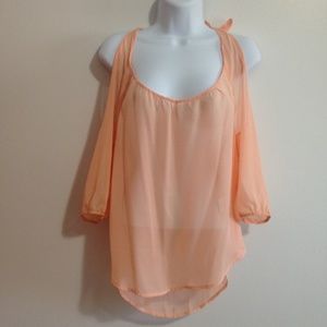 peach/orange sheer cold shoulder blouse